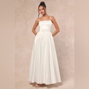Lulus Bria White Basque Waist Maxi Dress